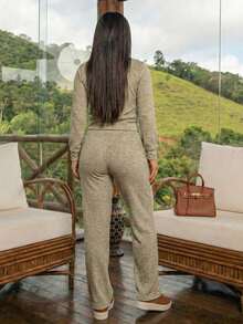 Women's Set Cold Long Sleeve Blouse High Neck And High Waist Pants Knit Winter Cold Warm Fashion Casual Elegant REF: Jennifer - 米色 - 查看 2