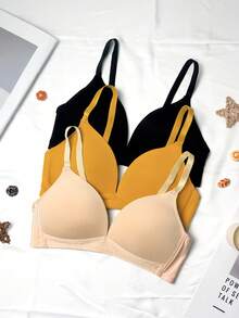 3Pcs Teen Seamless Bralette Set - Wireless & Comfortable Everyday Bras - Multicolor - View 3
