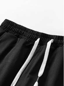 Men's Casual Sports Solid Color Drawstring Capri Pants, Streetwear Daily - Black - View 3