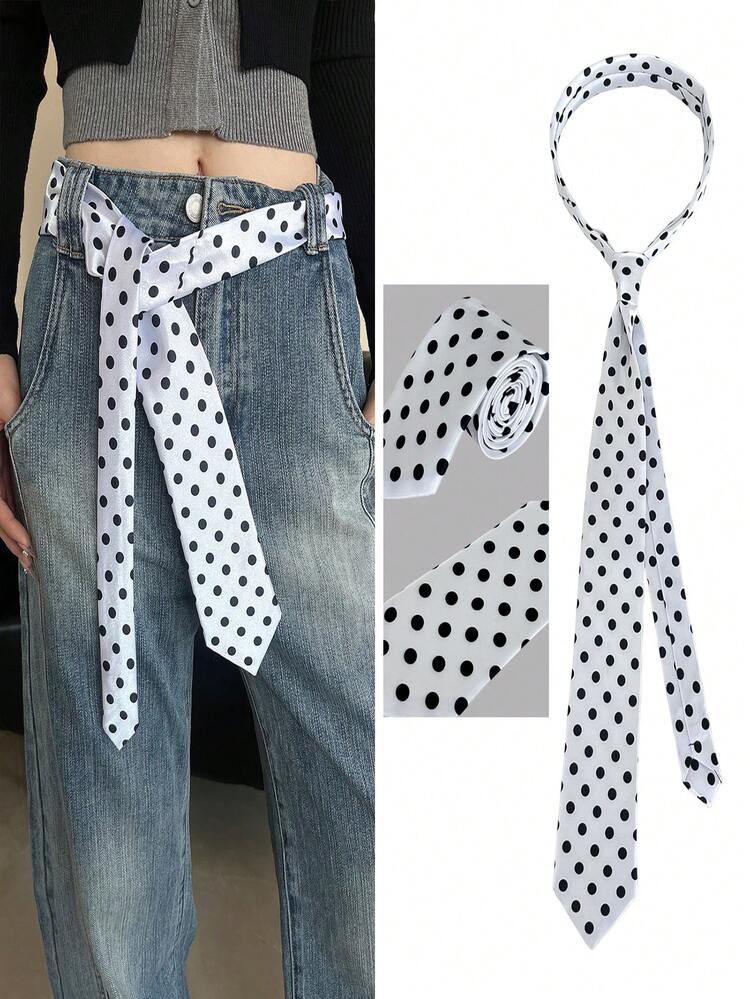 Striped Belt For Women To Pair With Jeans, Accessory Includes Tie, Scarf, Long Ribbon, Waist Sash, Waistband - Multicolor - View 9