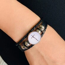 十字架信仰朋克情侣皮绳手链，热销跨境产品 - 黑與白 - 查看 9