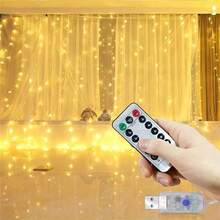1 pieza Luces de cortina de cadena LED alimentadas por USB, 8 modos de iluminación, control remoto, adecuadas para boda, cumpleaños, fiesta, Pascua, Ramadán, Día de San Valentín, decoración y iluminación para fiesta individual - Luces de cortina alimentadas por USB - Ver 4