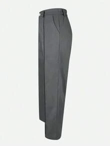 （不含腰带）女士纯色直筒裤，前部褶裥设计，纽扣和拉链闭合，搭配系腰带衬衫和高跟鞋，打造干练的职场造型；搭配白色T恤和运动鞋，营造休闲现代的春季氛围。 - 深灰色 - 查看 6