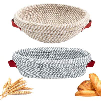 3件/6件套编织面包发酵篮套装 | 包括篮子、内衬和盖子 - 手工制作酵母面团烘焙用品，透气设计，适合面团发酵，适用于家庭和专业厨房（圆形和椭圆形）