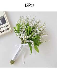 10pcs White Lily Of The Valley Artificial Flowers - Plastic Fake Plants, Suitable For Weddings, Engagements, Home Decor - Also Suitable For Thanksgiving, Valentine's Day, Graduation Ceremonies - Tabletop Floral Decor Without Vase - Perfect For Home Decor Enthusiasts, Event Planners, Moms, Best Friends, Birthday Gifts - Multicolor - View 10