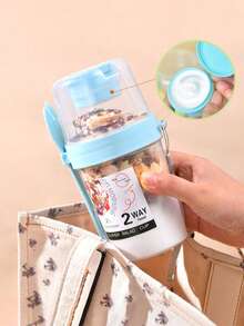 1pc Breakfast Salad Cup,Breakfast Food Container Jar,Creative Double-Layer Salad Cup,Portable Fruit & Vegetable Light Food With Fork Cover,Suitable For Yogurt,Oatmeal,Fruit,Slimming Fitness Diet Cup,Travel Water Cup,For Picnic Camping,Kitchen,School. - Multicolor - View 5