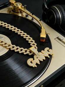 1pc European American Brand "GANG" English Letter Rhinestone Pendant Necklace, Hip-Hop Men's Daily Accessory - GANG Pendant Necklace - View 6