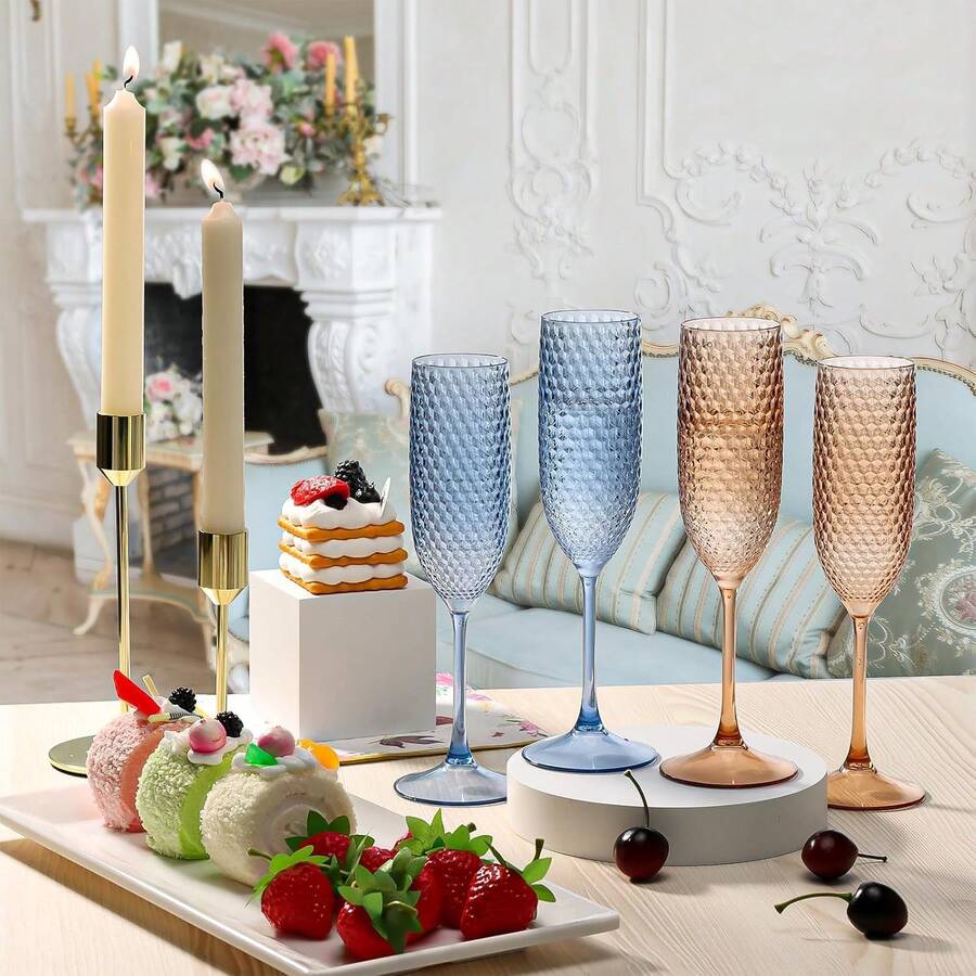 1/3/6/12/24 Pcs Unbreakable Transparent Champagne Glasses, Plastic Stemware For Wedding Toasting, Party, Cocktail, Wine, Juice - Multicolor - View 1