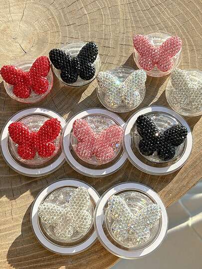 A Sparkling Diamond Butterfly-Shaped Telescopic Magnetic Phone Holder, A Portable Phone Case Stand, Cute In Style, Perfect As A Gift For Your Girlfriend Or Family.