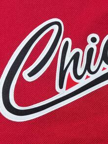 男士刺绣冰球球衣 23 红色休闲 V 领长袖 T 恤 派对运动上衣 - 紅色 - 查看 4