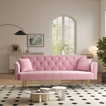 72'' Convertible Sofa Bed Modern Futon Set, Velvet Foldable Reclining Loveseat, Three Adjustment Angles,Mid Century Modern Couches For Living Room/Bedroom/Apartment, Easy Assembly,Beige Color - Hồng - Xem 3