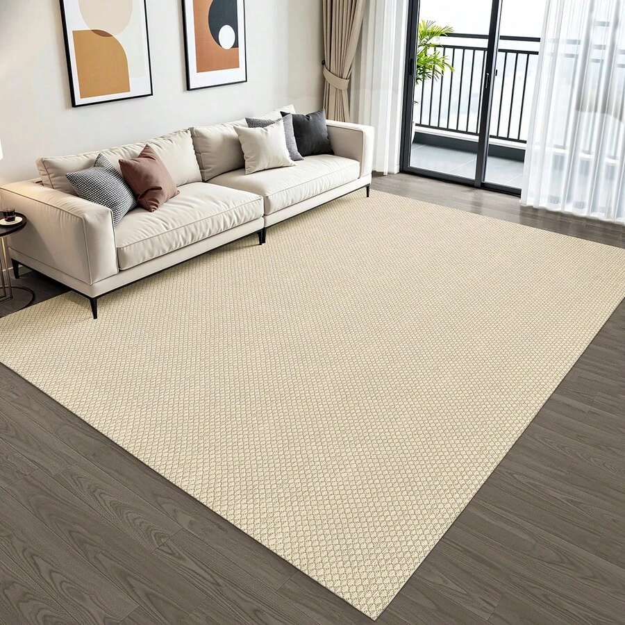 Synthetic Sisal Rug With Cotton, Large, 3.00 X 2.00m, Geometric, Modern, Minimalist, Natural, Pileless, Handmade, Lightweight, Practical, Non-Slip, Washable - Honeycomb - View 1