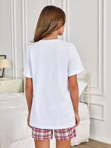 Women Allover Printed Relaxed Cottonline Regular Sleep Set With Short And T-Shirt - White - View 2