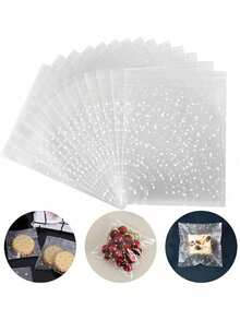 100pcs Transparent Self-Adhesive Cookie Bags, Candy Bags, Wax Paper Bags, White Polka Dot Cookie Bags, For Packaging Cookies, Candies, DIY Clear Packaging Bags, Plastic Pastry Bags, Baking Cookie Decorative Packaging Bags, Suitable For Party Gifts, Candies, Cookies, Chocolates And More. - Multicolor - View 11