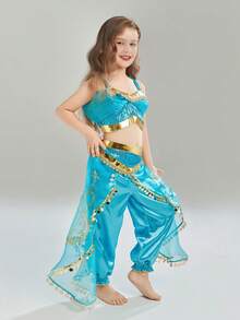 Conjunto de top y pantalones de moda para niña para fiesta - Azul - Ver 4