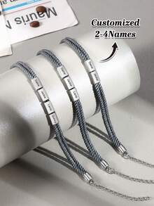 1pc Personalized Stainless Steel Bracelet, Can Be Customized With 1-4 Names, Unique & Fashionable, Laser Engraved Text, Ideal Gift For Son, Boyfriend, Husband, Family, Friends, Grandparents - Silver - View 2