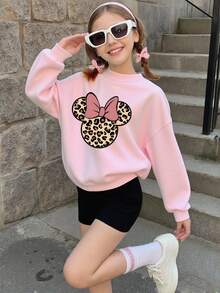 Disney Official Licensed Minnie Mouse Leopard Print Sweatshirt For Girls Soft Cozy Casual Everyday Wear Comfortable Breathable Cute Sweatshirt For Women And Teen Girls - Hồng - Xem 2