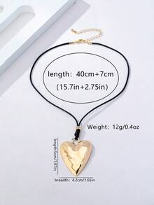 1pc Fashionable Casual Metal Heart Knot Pendant Necklace, Women Apparel Accessory - Yellow Gold - View 5