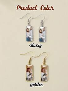 Custom Photo Drop Earrings, Personalized Picture Dangle Jewelry For Women, Customized Rectangular Crystal Ear Accessory As A Thoughtful Gift, Anniversary Or Birthday, Customizable Photo Earrings Designed To Celebrate Love, Memories, Couples, Family - Style a - View 3