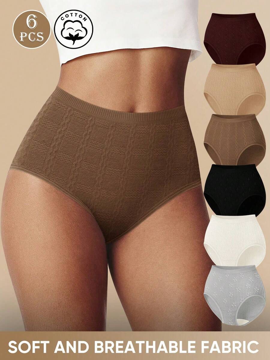 MEIYATING 6条装女士高腰无缝提花内裤，舒适贴合，收腹提臀