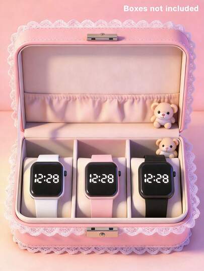 3件套LED电子手表，带时间和日期显示，适合学生佩戴，时尚配饰，是返校、圣诞节、生日礼物和日常佩戴的理想之选。