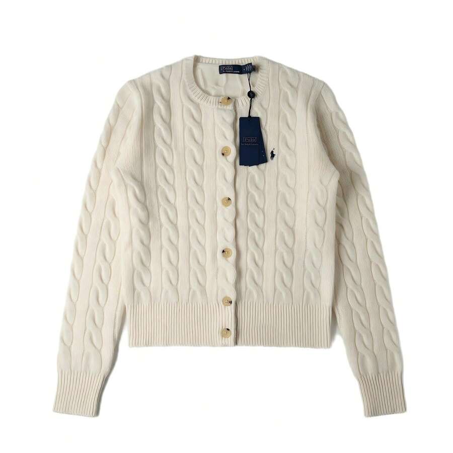 Polo Ralph Lauren Classic Embroidered Wool Cardigan  ,Women's Knitwear - 白色 - 查看 1
