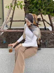 1pc Bohemian Style Leopard Print Warm Fuzzy Scarf/Shawl For Women, Suitable As Gift And Daily Use - Khaki Gray - View 4