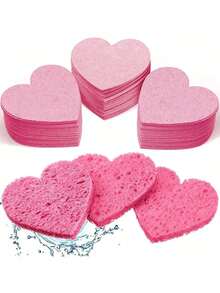 50pcs Heart-Shaped Natural Sea Sponge Pads - Professional Quality Face Cleansing Sponges, Suitable For Washing, Exfoliating And Makeup Removal - Heart-shaped - View 7