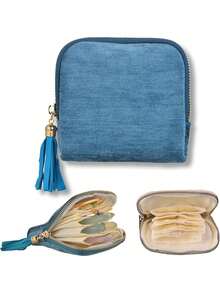 1个天鹅绒旅行首饰收纳袋，便携式首饰整理袋，女士旅行首饰盒，拉链袋，可收纳项链、手链、戒指、耳环、宝石等 - 彩色 - 查看 8