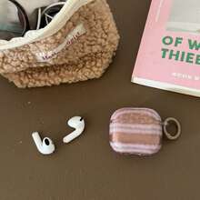 Minimalist Striped Earphone Case, Compatible With Apple 1/2/3/4/Pro/Pro2/Pro3, Lightweight Anti-Drop Earphone Protective Cover - Pink - View 3