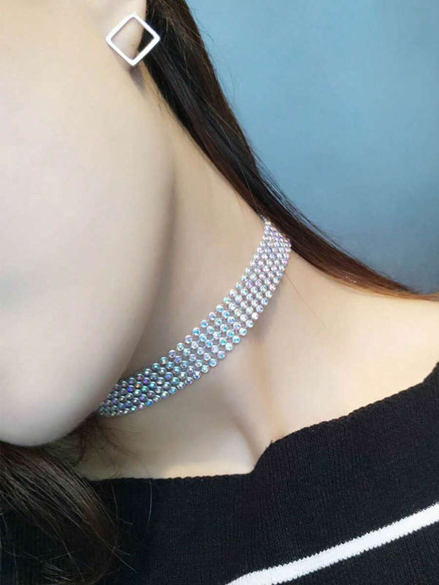 1 chiếc vòng cổ choker đính đá, thích hợp cho nữ giới dự đám cưới, tiệc tùng và đeo hàng ngày. - màu sắc - Xem 1
