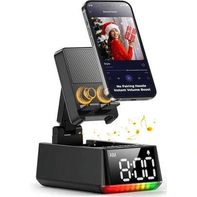 BT Speaker Birthday Gift For Men, Induction Speaker Adjustable Cell Phone Stand Valentines Gifts For Him Her Adult Teen, Anti-Slip Phone Holder Kitchen Gadget Women Mom Wife, Dad Husband Boyfriend(Black)