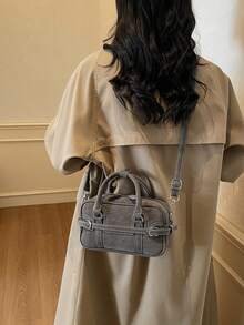 Vintage &Retro Bag 1pc Coffee Brown Shoulder Bag  Large Capacity Soft Leather Boston Tote Bag For Women, Four Season Commuter Handbag, Fall & Winter New Arrivals, Retro Inspired Bag For Women - 灰色 - 查看 4