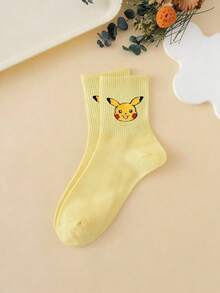 Pokemon 1/3/5 Pairs Cute Cartoon Print Breathable Soft Mid-Calf Socks, Reinforced Heel And Toe For Durability, Unisex For All Seasons - Multicolor - View 2