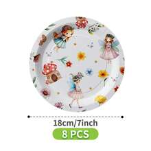 Fairy Flower Disposable Plate, Napkin, Cup Set, Plates, Napkins And Cups Party Supplies, Serves 8 Guests, Disposable Paper Plates Party Tableware Suitable For Birthday, Wedding, Theme Party, Family Picnic - Multicolor - View 8