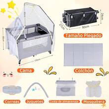cunas para bebésKONEIYA Cuna para Bebe con Mosquitera 3 en 1 3 Niveles Ajustables Corral para Bebe Multifuncional Portatil Y Plegable Acopla Cama Colecho Incluye Organizador Y Juguetes 110 * 80 * 60cm - gris1 - Ver 2