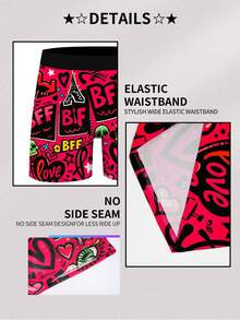 男士平角内裤 1 件装 - “BFF”涂鸦印花内裤，饰有巴黎埃菲尔铁塔和爱心图案，俏皮时尚，日常穿着亦可作为送给好朋友的礼物 - 黑色 - 查看 7