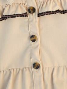 Young Girl Summer Girls' Casual School Style Single-Breasted Leopard Print Cap Sleeve Polo Collar Dress - Apricot - View 5