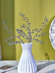 1 pieza Ramas de flores plateadas brillantes, flores simuladas, plantas artificiales de moda, regalos del Día de San Valentín, ramos, sin necesidad de mantenimiento, decoración para fiestas, centro de mesa para bodas - Plateado - Ver 4