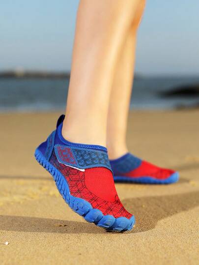 1 Pair Kids Breathable Hook And Loop Water Shoes, Suitable For Outdoor Sports, Amusement Parks, Beaches