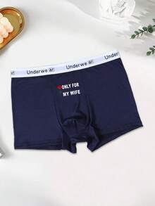 Men's Black Briefs With Letter & Rose Flower Print, Elastic Comfortable Everyday Underwear - Blue - View 2