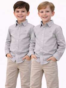 Children's/Youth Long-Sleeved Dress Shirt For Graduation, Baptism, Conference, Church - Xám - Xem 1