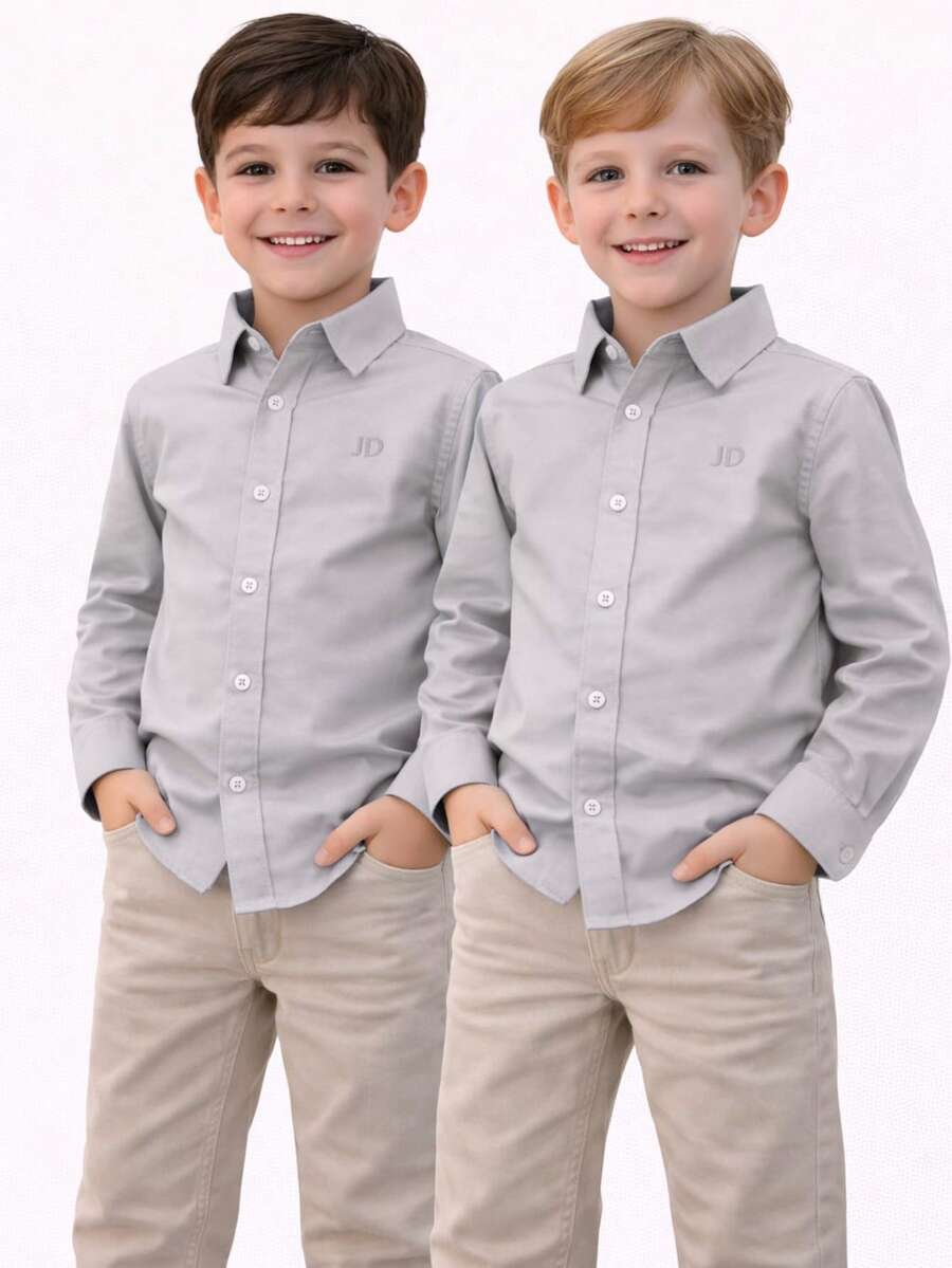 Children's/Youth Long-Sleeved Dress Shirt For Graduation, Baptism, Conference, Church - Xám - Xem 1