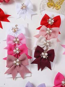 10个装女孩多色珍珠蝴蝶结布艺发夹，可爱公主甜美刘海夹，百搭日常及开学季发饰 - 彩色 - 查看 5