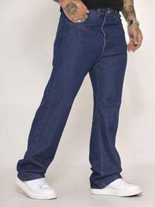 Calça Balao Jeans Masculina Oversize Perna Larga sem Elastano - Azul - Visão 6