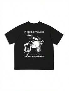 2026Summer Wiz Khalifas Rap Hip-Hop Artist Printed Cotton Loose Men's And Women's T-Shirt High Quality Short Sleeve Tee Cotton - màu đen - Xem 1