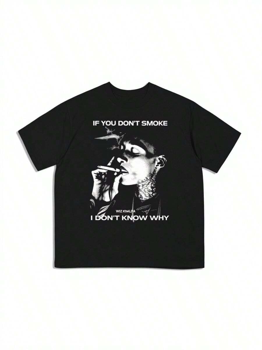 2026Summer Wiz Khalifas Rap Hip-Hop Artist Printed Cotton Loose Men's And Women's T-Shirt High Quality Short Sleeve Tee Cotton - màu đen - Xem 1