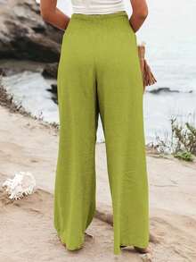 High Waist Loose Wide Leg Casual Pants For Women, Autumn New Arrival - Lime Green - View 2