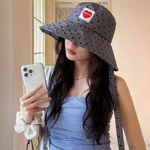 Heart Patch Plaid Bucket Hat For Women, 2016 Spring Style, Brim Sun Protection, Versatile - Heart-shaped Fisherman's Hat - View 6