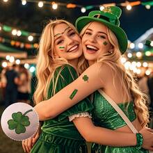 10 feuilles de tatouages temporaires pour le visage et les yeux avec paillettes pour la Saint-Patrick, trèfles, chapeaux, maquillage facial vert pour la fête de la Saint-Patrick, accessoires de costume, art facial temporaire vert irlandais pour la fête - Multicolore - Voir 4